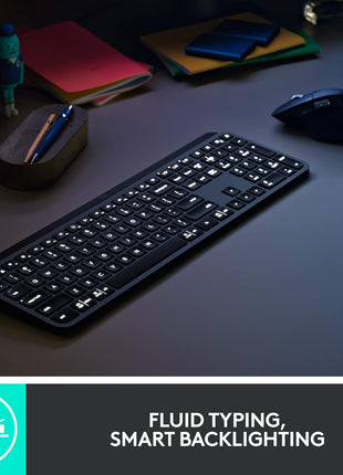 Logitech MX Keys Combo for Business | Gen 2, Full Size Wireless Keyboard and Wireless Mouse, with Keyboard Palm Rest, Bluetooth, Logi Bolt, Quiet Clicks, Windows/Mac/Chrome/Linux - Graphite