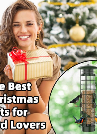 Squirrel Proof Bird Feeder,Metal Mesh Bird Feeders for Outdoors Hanging,Gravity Protection Squirrel Proof Wild Bird Feeders with Finch Cardinal Chickadee,3LB Large Capacity,Green