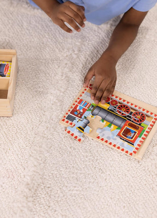Melissa & Doug 4‐in‐1 Wooden Vehicle Jigsaw Puzzle Set, 48 Pieces with Storage Box, Toddler Puzzle Toy for Kids Ages 3+- FSC Certified