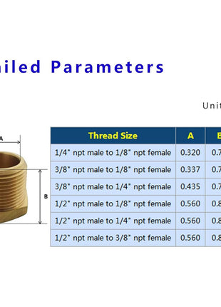TL TOOLEGIN 1/2 inch NPT Male x 1/4 inch NPT Female Brass Bushing Reducer Reducing Pipe Adapter Fitting 5pcs 1200 PSI