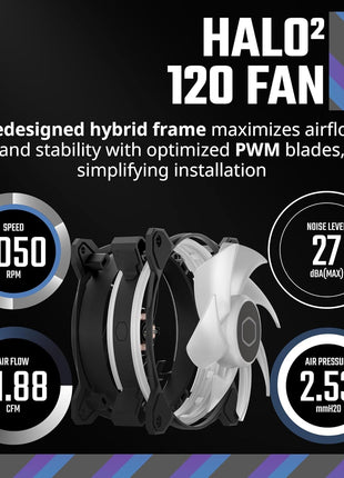 Cooler Master MF120 Halo2 3in1 PC Case|Liquid Cooler|Air Cooler Fan, 120mm Fan, Dual-Loop aRGB Rings, Dynamic PWM 2,050 RPM, Air Balance Blades, aRGB Lighting, Hybrid Frame