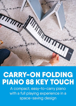 Carry-on 88 Key Folding Piano - Ultra-Portable and Full-Sized with 128 Voices and USB MIDI Connectivity - Travel Piano Keyboard Perfect for Practice, Travel, and Performances - Black