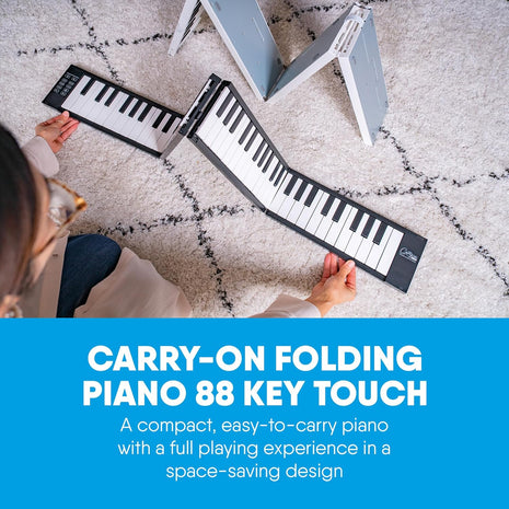 Carry-on 88 Key Folding Piano - Ultra-Portable and Full-Sized with 128 Voices and USB MIDI Connectivity - Travel Piano Keyboard Perfect for Practice, Travel, and Performances - Black