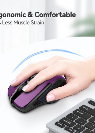 TECKNET Wireless Mouse, 2.4G Ergonomic Computer Mouse, 2600 DPI, Purple | Ergonomic Design with Side Grips, Adjustable DPI, 2-Year Battery, Compact Size, USB-A Plug & Play, Wide OS Compatibility