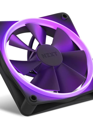 NZXT F120 RGB - 120mm PWM RGB PC Case Fan - Black | 120mm PWM RGB fan with advanced lighting customization and whisper-quiet cooling. CAM-compatible lighting.