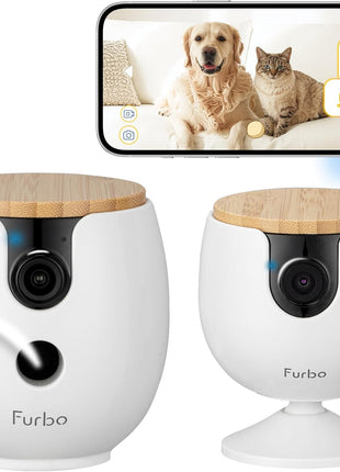 Furbo [New Mini 360° Camera + Mini Cam [New Subscription Required at Setup] (2-Camera Bundle Nanny Subscription): Pet Safety Alerts, Dog & Cat Cameras with Speaker, Phone App & Night Vision