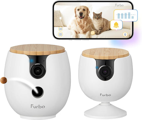 Furbo [New Mini 360° Camera + Mini Cam [New Subscription Required at Setup] (2-Camera Bundle Nanny Subscription): Pet Safety Alerts, Dog & Cat Cameras with Speaker, Phone App & Night Vision