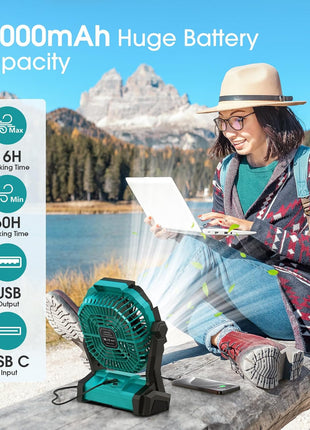 Portable Fan Rechargeable, 20000mAh Cordless Battery Powered Fan with LED Lantern Battery Operated for Travel Bedroom Home Camping Tent Office Beach Desk Fishing Table