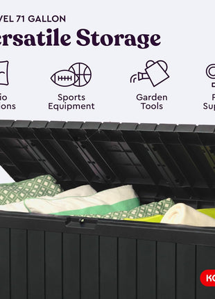 Keter Marvel Plus 71 Gallon Resin Deck Box-Organization and Storage for Patio Furniture Outdoor Cushions, Throw Pillows, Garden Tools and Pool Toys, Dark Grey