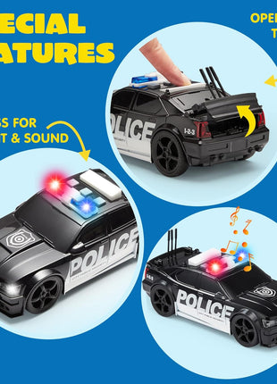 JOYIN 4 Packs Emergency Vehicle Toy Playsets, Friction Powered Vehicles with Light and Sound, Including Fire Truck, Ambulance, Play Police Car and Helicopter, Toddler Kids Boys Gifts
