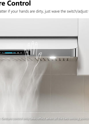 IKTCH 30 Inch Under Cabinet Range Hood with 900-CFM, 4 Speed Gesture Sensing&Touch Control Panel, Stainless Steel Kitchen Vent with 2 Pcs Baffle Filters(IKC01-30)