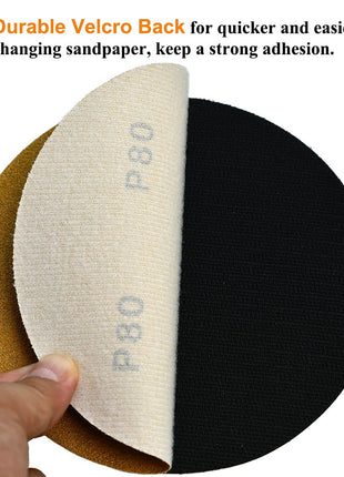 Aiyard 6-Inch No-Hole Hook and Loop Sanding Discs 80-Grit, Random Orbital Sandpaper for Automotive and Woodworking, 100-Pack
