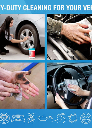 MiracleWipes for Automotive, All Purpose Cleaning Wipes for Hands, Auto Interior, Exterior, Detailing, Remove Grease, Lubricant, Sticky Adhesive, Grime, Dirt, Car Cleaning (1 Pack)