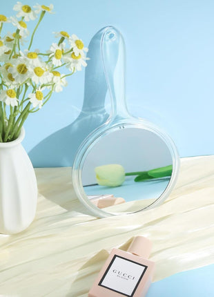 Macaki Hand Mirror, Double-Sided 1X/5X Magnifying Mirror with Handle, Acrylic, 8.3 inch L x 4.5 inch W, Clear, Pack of 1