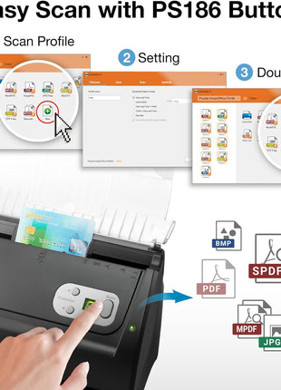 Plustek PS186 Desktop Document Scanner, with 50-Pages Auto Document Feeder (ADF). for Windows 7/8 / 10/11 (Intel/AMD only)