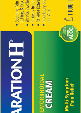 Preparation H Hemorrhoid Symptom Treatment Cream (0.9 Ounce Tube), Maximum Strength Multi Symptom Pain Relief with Aloe