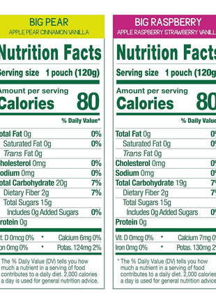 GoGo squeeZ BIG Applesauce & Fruit Puree with Vanilla and Cinnamon Variety Pack, Pear & Raspberry, 4.2 oz. (Pack of 20), Unsweetened Fruit Snacks for Kids, Gluten Free, Nut Free, Dairy Free Pouches