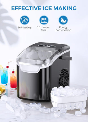 COWSAR Ice Maker Countertop, Portable Ice Machine with Self-Cleaning, 26.5 lbs/24Hrs, 8 Ice Cubes in 6 Mins, Ice Basket and Scoop, Ideal for Home, Kitchen, Bar, Camping