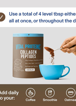 Vital Proteins Collagen Peptides Powder, Chocolate, 26.8oz | Grass-Fed Collagen Peptides, Supports Hair Skin & Nails, Bones & Joints, Chocolate Flavor, 28 Servings