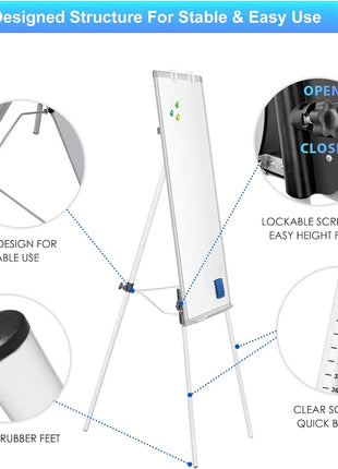 Easel Whiteboard - Magnetic Portable Dry Erase 36 x 24 Tripod Height Adjustable, 3' x 2' Flipchart Easel Stand White Board for Office or Teaching at Home & Classroom (36x24 White)