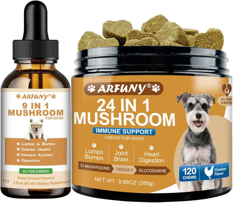 9 in 1 Mushroom Supplement for Dogs - Digestive, Cellular, Immune Health Support, Mushroom Immune Dog Chews Turkey Tail Mushroom for Dogs - Gut, Skin, Joint, Immune Health- Dog Lumps & Bumps