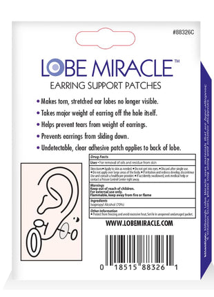 Lobe Miracle- Clear Earring Support Patches - Earring Backs For Droopy Ears - Ear Care Products for Torn or Stretched Ear Lobes (60 Patches)
