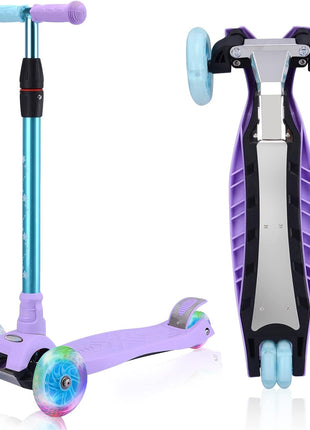 3 Wheel Scooter for Kids Ages 6-12,Kids Scooter with Light Up Wheels, Sturdy Deck Design, and 4 Height Adjustable Suitable for Kid Ages 3-12