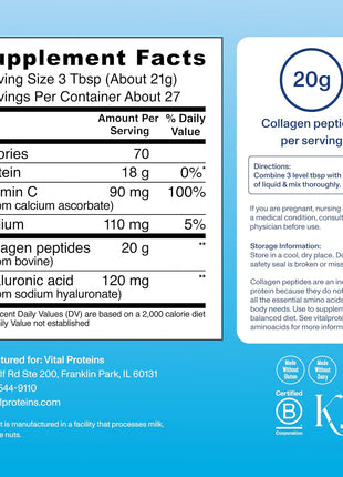 Vital Proteins Collagen Peptides Powder Advanced, Unflavored, 20oz | Hyaluronic Acid & Vitamin C, Supports Hair Skin & Nails, Collagen Peptides, 27 Servings
