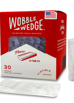 WOBBLE WEDGES Flexible Plastic Shims - Leveling Shims for Home Improvement, Furniture Levelers, Table, and Toilet for Leveling - Made in USA Plastic Wedges Shim for Appliances (Clear, 30-Pack)