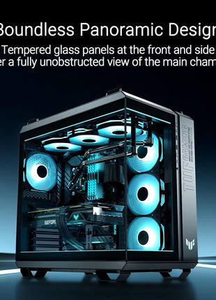 ASUS TUF Gaming GT502 Horizon White ATX Mid-Tower PC Case, Boundless Panoramic Design, Dual-Chamber, Tool-Free Side Panels, Front USB 10 Gbps Type-C, 2 Year Warranty