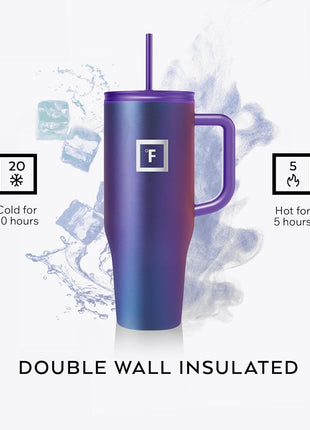 IRON °FLASK 40 oz Co-Pilot Insulated Travel Mug | Insulated Travel Mug with Straw & Flip Cap Lids - Cup Holder Fit, Leakproof, BPA Free (Aurora)