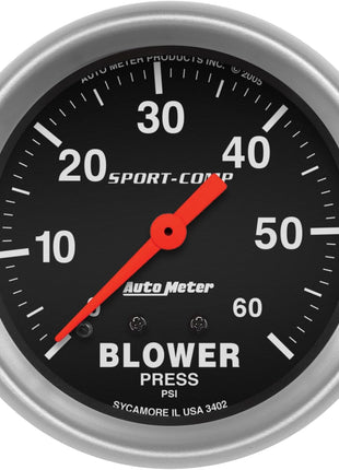 Auto Meter 3402 Sport-Comp Mechanical Blower Pressure Gauge,2.625 in.