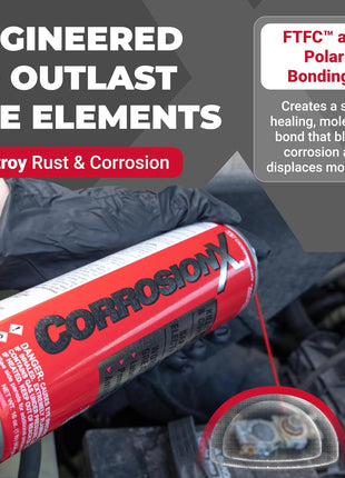 CorrosionX Rust Inhibitor, Industrial-Strength Dielectric Corrosion Prevention, Lubricant & Penetrant for Marine, Automotive, Electronics & RV Use, Protects Bolts, Cables, Engines, Parts, 16oz Aerosol