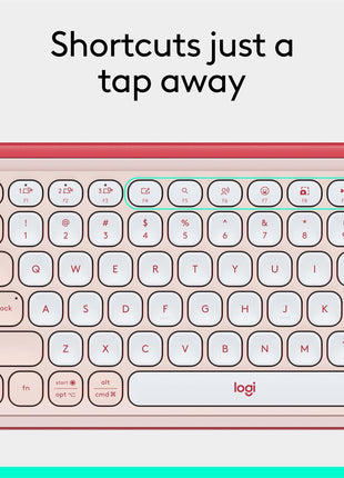 Logitech POP ICON Keys Wireless Bluetooth Keyboard - Rose and Off-White | Comfortable typing, programmable keys, easy-switch between up to 3 devices, for laptop, tablet, PC