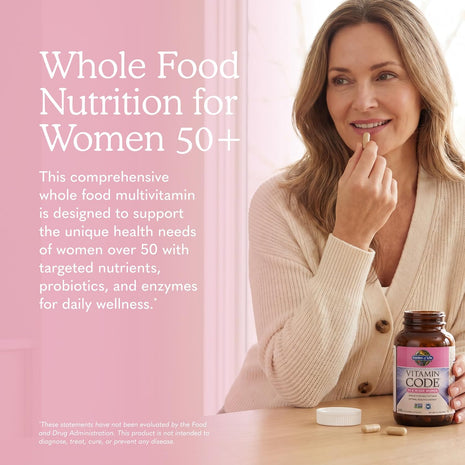 Garden of Life Vitamin Code Multivitamin for Women 50 & Over, 240 Capsules, Vitamins for Women 50 Plus with B Vitamins, Vitamins A, C, D3, E & K, CoQ10, Probiotics & Enzymes