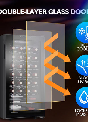 12 Bottle Wine Cooler, Mini Fridge for Red and White, Small Freestanding Refrigerator with 40-66F Digital Temperature Control Glass Door