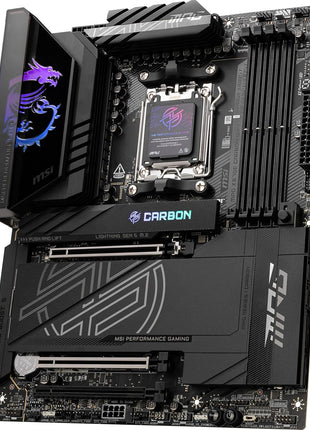 MSI MPG X870E Carbon WiFi Gaming Motherboard (AMD Ryzen 9000/8000/7000 Series Processors, AM5, DDR5, PCIe 5.0, M.2 Gen5, SATA 6Gb/s, USB 40Gbps, HDMI, Wi-Fi 7, Bluetooth 5.4, 5Gbps LAN, ATX)