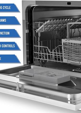 Farberware Compact 6-Place Setting Dishwasher - Portable Mini Countertop Dishwasher with 7 Wash Programs - Perfect for Small Spaces Like Apartment, Dorm, Boat, Camper/RV