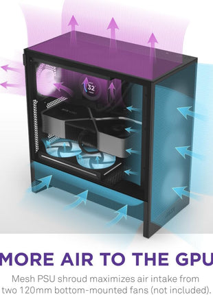 NZXT H5 Flow 2024 - Compact ATX Mid-Tower PC Gaming Case - High Airflow - 2 x 120mm Fans Included - 360mm Front & 240mm Top Radiator Support - Cable Management System - Tempered Glass - Black