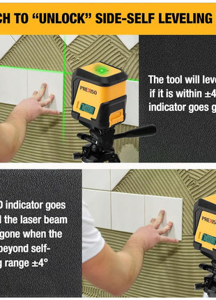 PREXISO Laser Level with Tripod, 65Ft Self Leveling Cross Line Laser Level, Green Line leveler Tool for Hanging Pictures, Home Renovation with LED Indicator & 2 AA Batteries (31-1/2 inch Tripod)