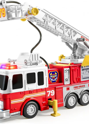 JOYIN Extra Large Kids Fire Truck Toys for Boys with 33-inch Ladder, Lights & Sprinkler Pump, Big Emergency Vehicle, Kids Toys for Age 3, 4, 5, 6, 7, Christmas Birthday Gift for Grandkids