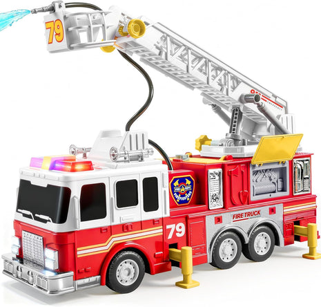 JOYIN Extra Large Kids Fire Truck Toys for Boys with 33-inch Ladder, Lights & Sprinkler Pump, Big Emergency Vehicle, Kids Toys for Age 3, 4, 5, 6, 7, Christmas Birthday Gift for Grandkids
