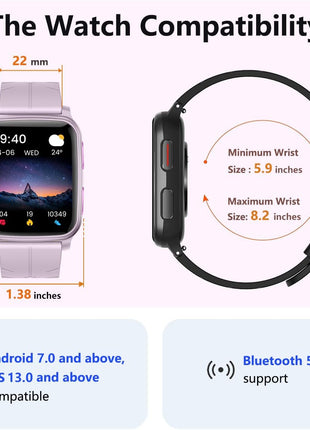 FITVII Fitness Tracker, Smart Watch with 24/7 Blood Pressure Heart Rate and Blood Oxygen Monitor, Sleep Tracker with Calorie Step Counter, IP68 Waterproof Activity Tracker for Women Men Android iOS