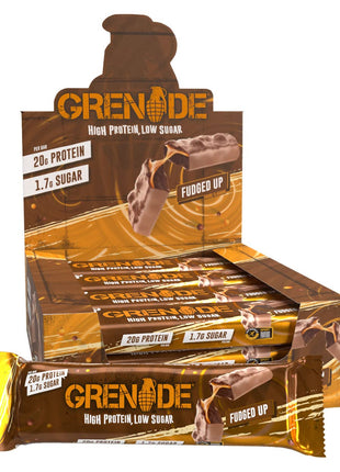 Grenade High Protein, Low Sugar Bar - Fudged Up, 12 x 60 g | High Protein, Low Sugar Bar, 22 g Protein, 1 g Sugar, Fudge Center, Caramel, & Dark Chocolate Chips, Milk Chocolate Coated