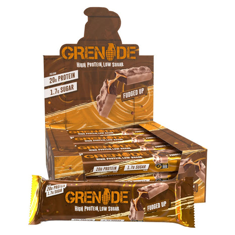 Grenade High Protein, Low Sugar Bar - Fudged Up, 12 x 60 g | High Protein, Low Sugar Bar, 22 g Protein, 1 g Sugar, Fudge Center, Caramel, & Dark Chocolate Chips, Milk Chocolate Coated