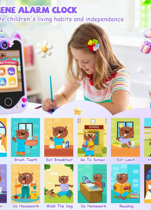 Yosfeng Kids Smart Phone Toy for Girls Ages 3-8, Touchscreen Toy Phone with Dual Cameras, Learning Games, Music Player, 32GB Card Birthday Gift for Kids
