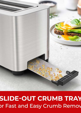 Mueller UltraToast Stainless Steel Toaster 4 Slice – Extra-Wide 1.6" Slots | For Artisan Bread, Bagels & Frozen Waffles, 6 Browning Levels, LED Display, Cancel/Defrost/Reheat, Removable Crumb Tray