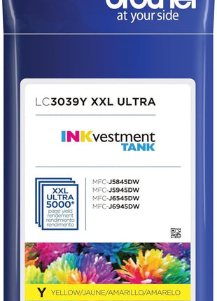 Brother Genuine LC3039Y, Single Pack Ultra High-Yield Yellow INKvestment Tank Ink Cartridge, Page Yield Up to 5,000 Pages, LC3039, Amazon Dash Replenishment Cartridge