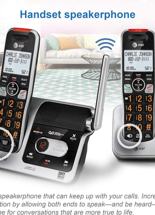 AT&T BL102-2 DECT 6.0 2-Handset Cordless Phone for Home with Answering Machine, Call Blocking, Caller ID Announcer, Audio Assist, Intercom, and Unsurpassed Range, Silver/Black