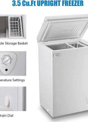 Chest Freezer 3.5 Cu.Ft Small Deep Freezer for Apartment Kitchen, Black | Free-Standing Top Door, Adjustable 7 Thermostat, Removable Basket,Temperature Control